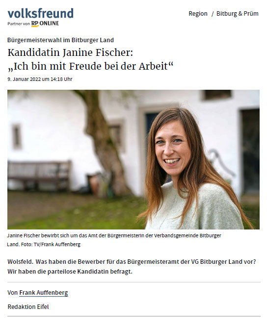 Volksfreund Artikel - Janine Fischer 09.01.2022