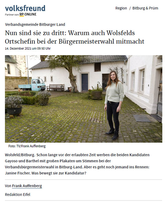 Volksfreund Artikel - Janine Fischer 14.12.2021